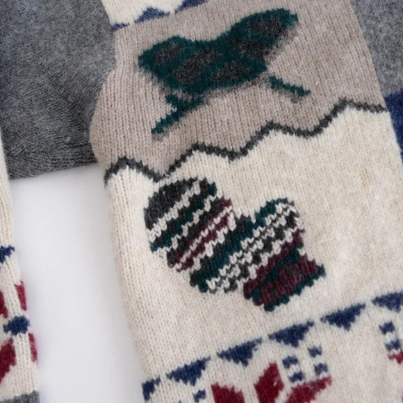 Vintage Muskoka Lakes Grey & Cream 100% Shetland Wool "Winter" Design Size Large - Picture 12 of 13